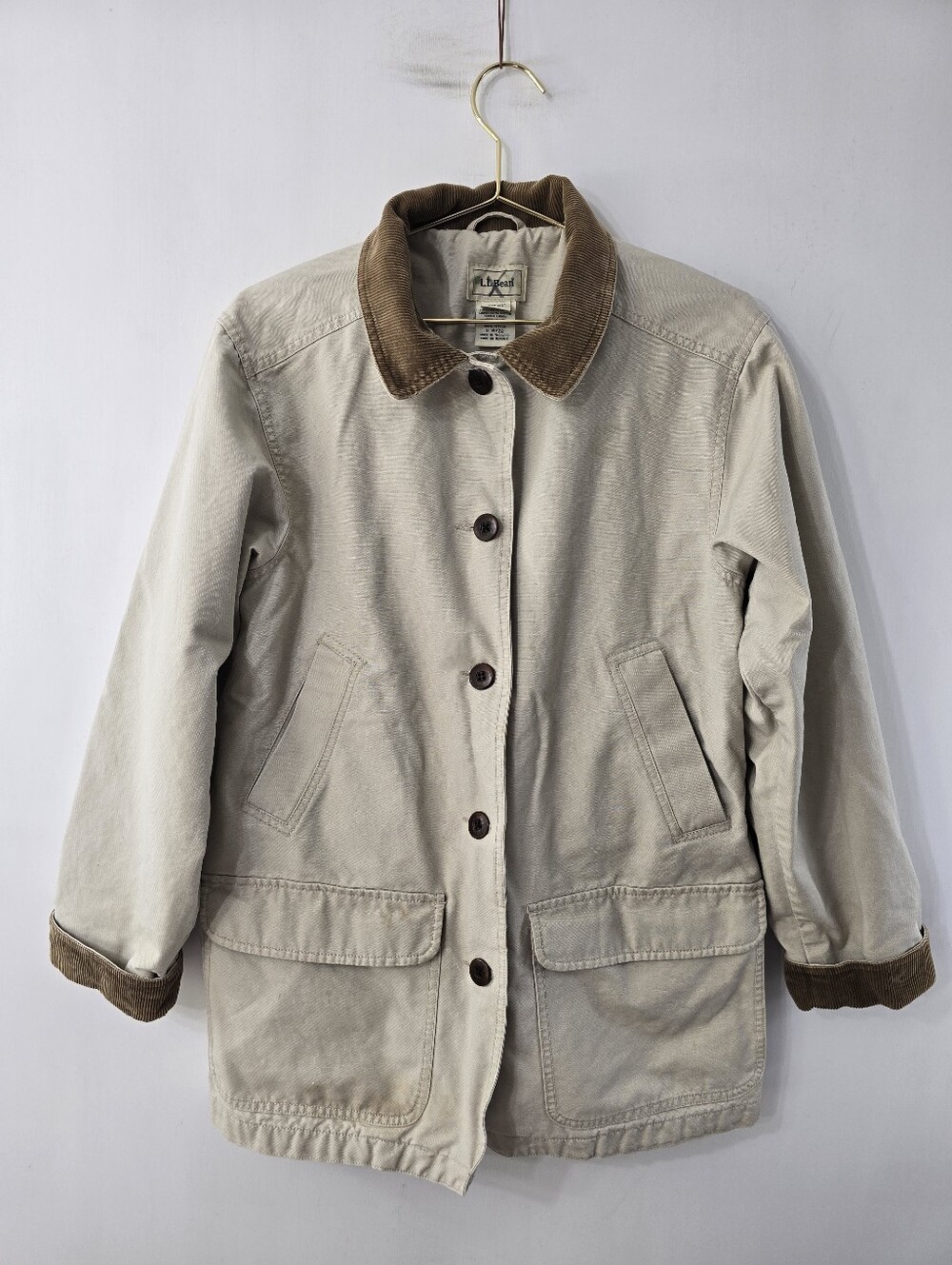 LL Bean Barn Jacket Corduroy Trim Vintage VTG 90s Y2k Chore Coat Button Front M